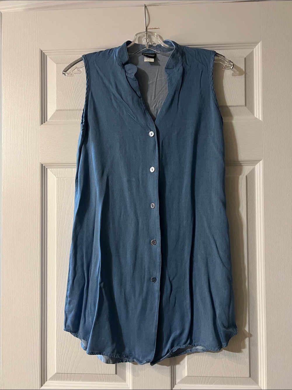 Sleeveless Blue Swim Coverup Tunic - Lightweight Button-Front